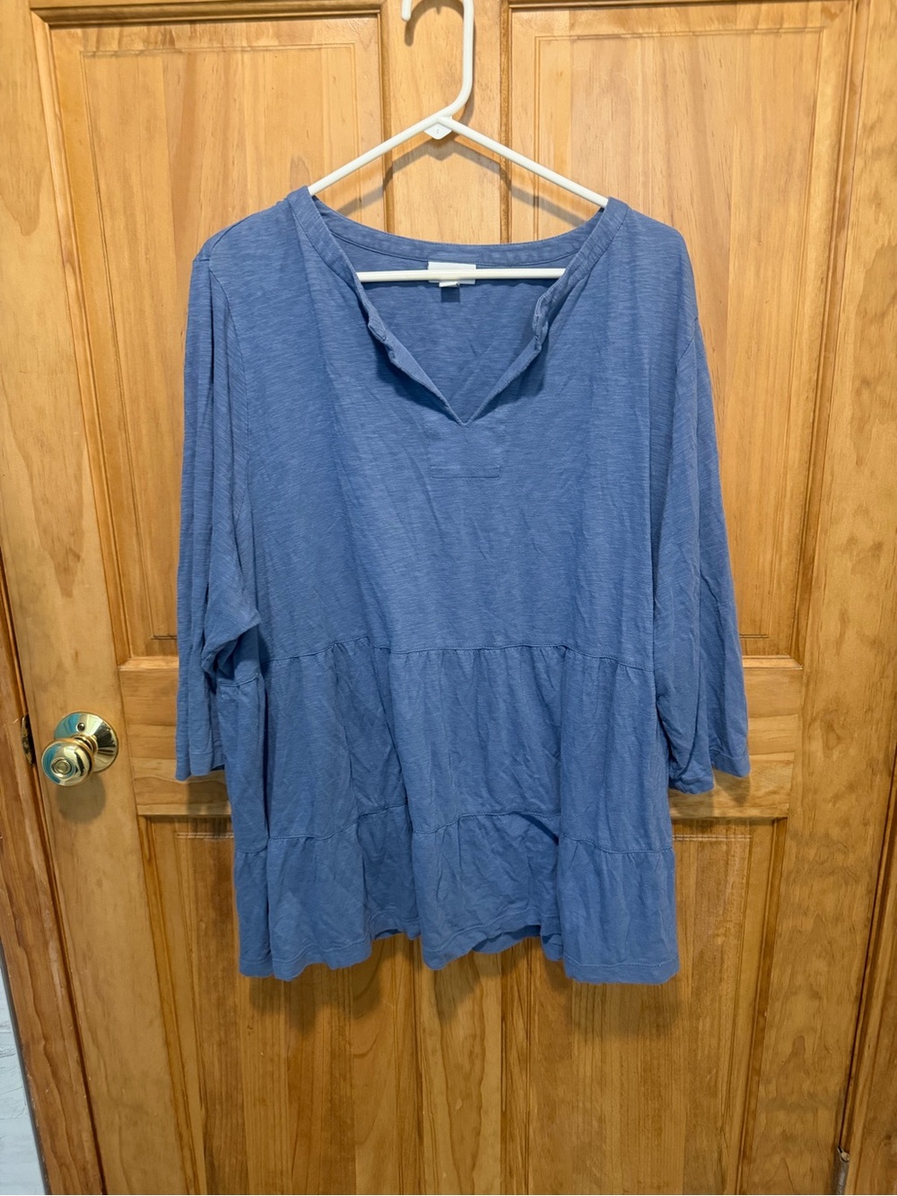 J.Jill Blue Tiered Tunic Top 3X Cotton Tencel Modal 3/4 Sleeve